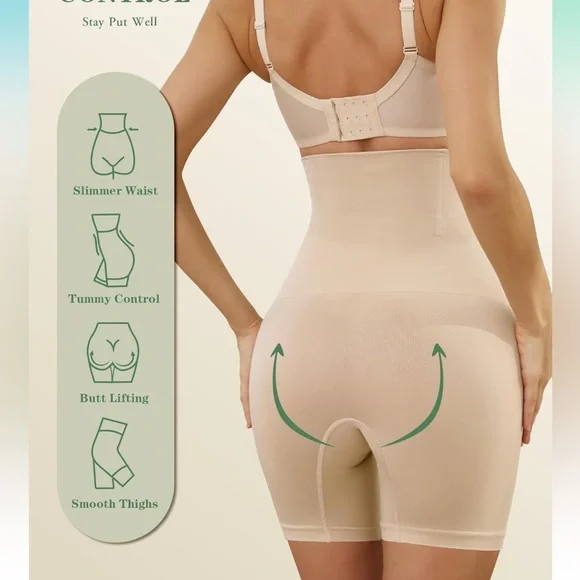 High waisted Spanx tummy control shape wear shorts compression butt lift nude - Picture 2 of 5